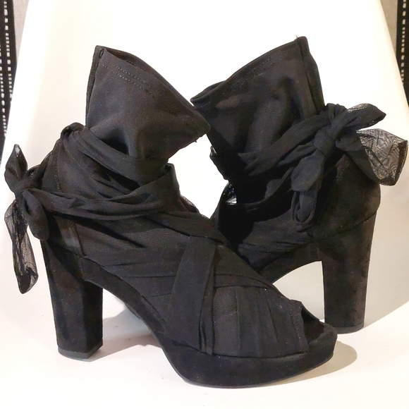 Strategia black suede & fabric platform sock bootie w tulle ties, EU41, NWT - Picture 11 of 14